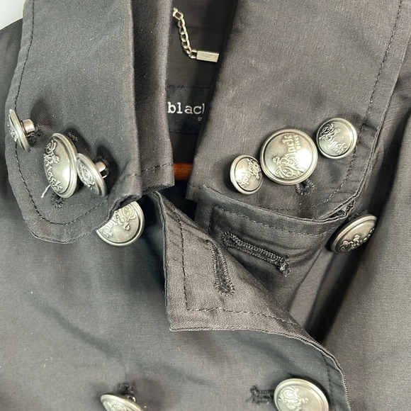 BLACK RIVET Double Breasted Short Trench Coat Jacket Black Sash Tie Belt Size M - Picture 4 of 14